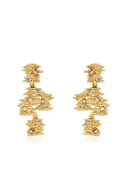 Oscar De La Renta Scramble Lines Crystal Drop Clip-on Earrings In Gold