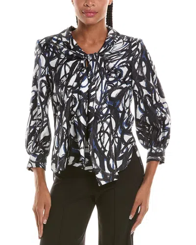 Oscar De La Renta Scribble Print Silk Shirt In Black