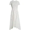Oscar De La Renta Short Sleeve Scroll Guipure Day Dress