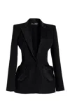 Oscar De La Renta Sculpted Grain De Poudre Wool Blazer In Black