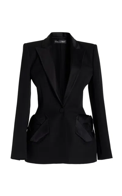 Oscar De La Renta Sculpted Grain De Poudre Wool Blazer In Black