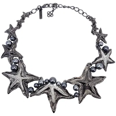 Pre-owned Oscar De La Renta Sea Star Collar Necklace, Swarovski Crystals, Dark Gray Silver
