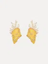 Oscar De La Renta Shell And Coral Large Earrings In Gold