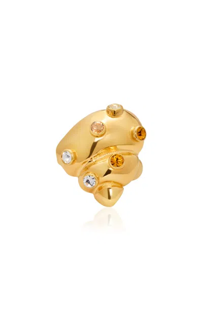 Oscar De La Renta Seashell Rhinestones Ring In Gold