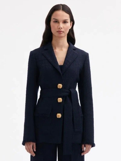 Oscar De La Renta Self-sash Tweed Jacket In Navy