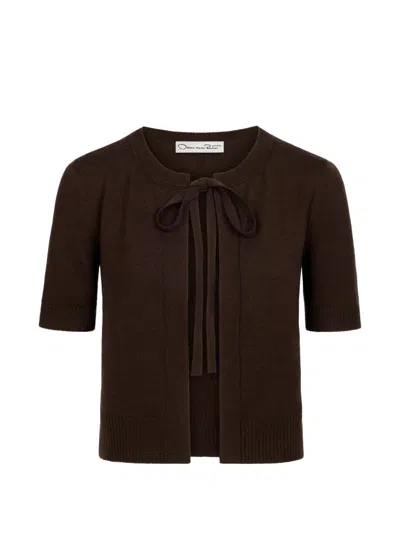 Oscar De La Renta Self-tie Wool Twin Set Cardigan In Brown