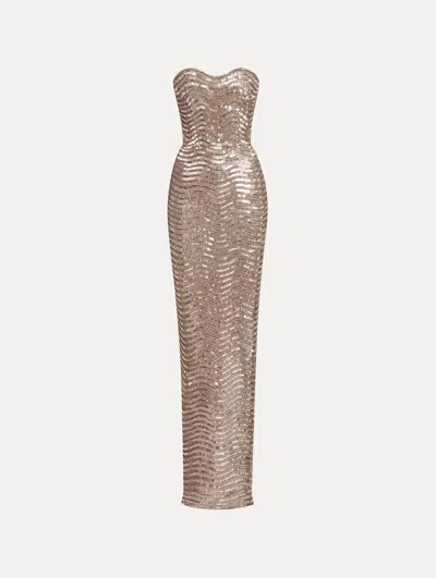 Oscar De La Renta Sequin & Crystal Wave Embroidered Gown