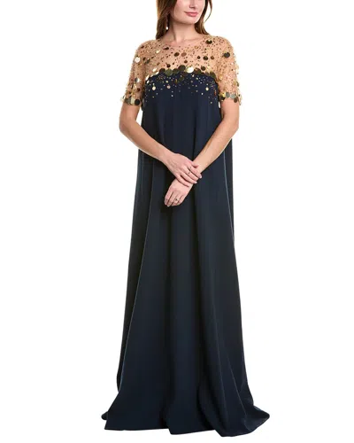 Oscar De La Renta Sequin & Fireflies Embroidered Wool-blend Gown In Blue