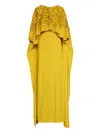 Oscar De La Renta Sequin-embellished Cape Maxi Dress In Yellow