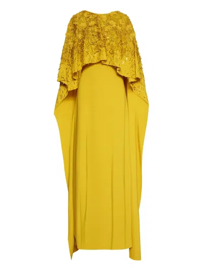 Oscar De La Renta Sequin-embellished Cape Maxi Dress In Yellow