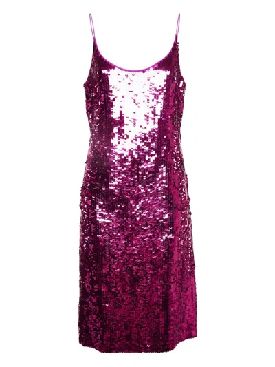 Pre-owned Oscar De La Renta Sequin-embellished Dress In Purple