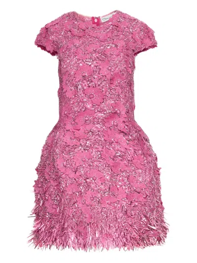 Oscar De La Renta Sequin-embellished Raffia Mini Dress In Pink