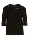 Oscar De La Renta Sequin Flower Short-sleeve Knit Sweater In Black