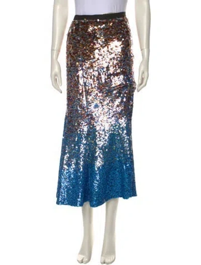 Pre-owned Oscar De La Renta Sequin Embellishments Midi Length Skirt In Blue