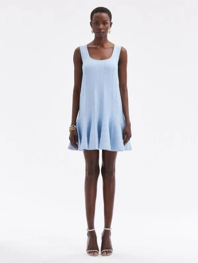 Oscar De La Renta Sequin Embroidered Knit Mini Dress In Light Blue