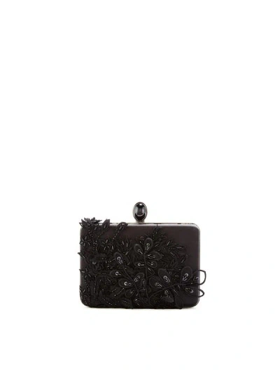 Oscar De La Renta Sequin-embroidered Silk Rogan Clutch In Black