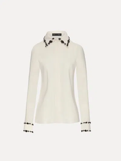 Oscar De La Renta Sequin Floret Embroidered Blouse In White