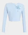 Oscar De La Renta Sequin Flower Crop Fitted Jacket In Blue