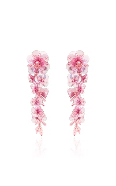 Oscar De La Renta Sequin Flower Drop Clip-on Earrings In Pink