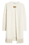 Oscar De La Renta Bow Button Sequin Tweed Coat In Ivory/ Gold