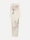 Oscar De La Renta Cherry Blossom Long Sleeve Sequin Jersey Column Gown In White