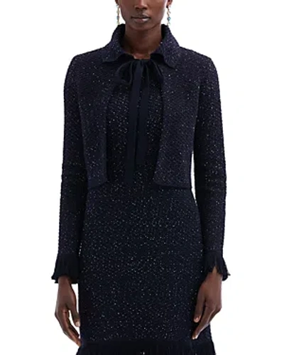 Oscar De La Renta Sequin Tweed Jacket In Navy