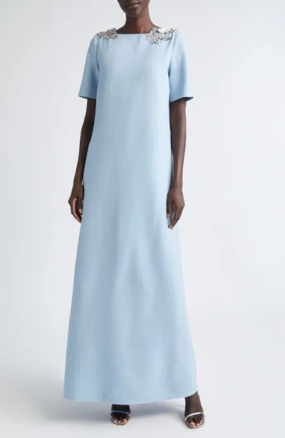 Oscar De La Renta Sequin Leaf Embellished Gown In Blue