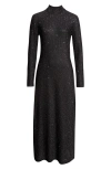 Oscar De La Renta Sequin Long Sleeve Metallic Knit Cocktail Dress In Black