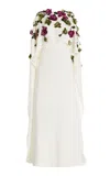 Oscar De La Renta Sequin Orchid Degrade Embroidered Georgette Caftan In Ivory