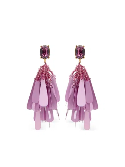 Oscar De La Renta Sequin Petal Ohrclips In Purple