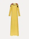 Oscar De La Renta Sequin Rose Embroidered Caftan In Yellow