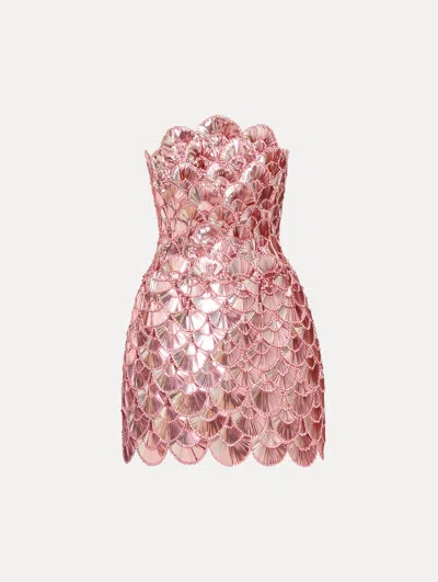 Oscar De La Renta Sequin Scallop Embroidered Dress In Pink