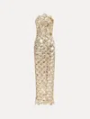 Oscar De La Renta Strapless Sequin Scallop Embroidered Column Gown In Neutral