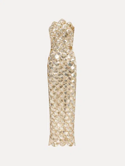 Oscar De La Renta Sequin Scallop Embroidered Gown