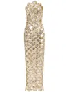 Oscar De La Renta Strapless Sequin Scallop Embroidered Column Gown In Gold