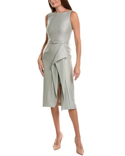 Oscar De La Renta Sequin Silk-lined Wool-blend Tweed Slit Pencil Dress In Gray