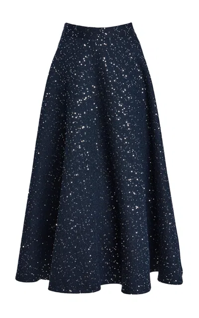 Oscar De La Renta Sequin Tweed A-line Midi Skirt In Blue