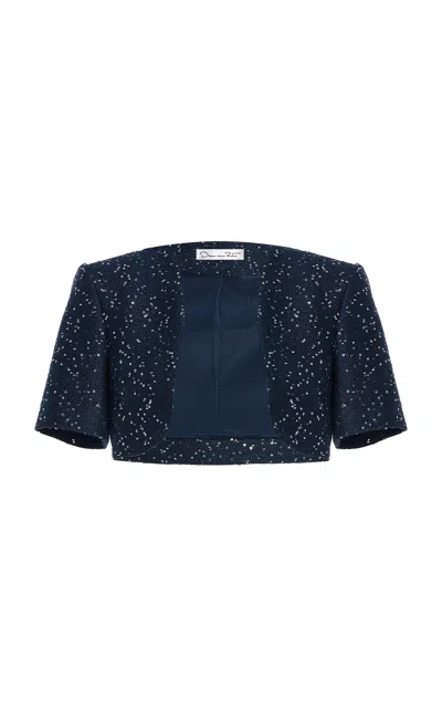 Oscar De La Renta Sequin Tweed Cape In Blue