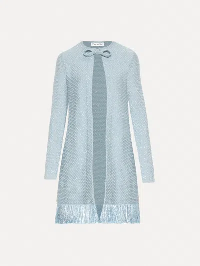 Oscar De La Renta Sequin Tweed Fringe Jacket In Blue