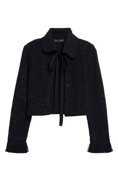 Oscar De La Renta Sequin Tweed Jacket In Navy