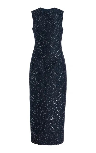 Oscar De La Renta Sequin Tweed Midi Dress In Blue