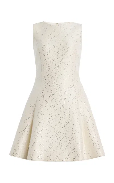Oscar De La Renta Sequin Tweed Mini Dress In White