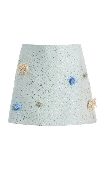 Oscar De La Renta Sequin Tweed Mini Skirt In Blue