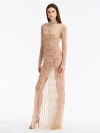 Oscar De La Renta Sequin Wave Tulle Gown In Gold