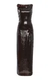 Oscar De La Renta Sequined Cocktail Midi Dress In Brown