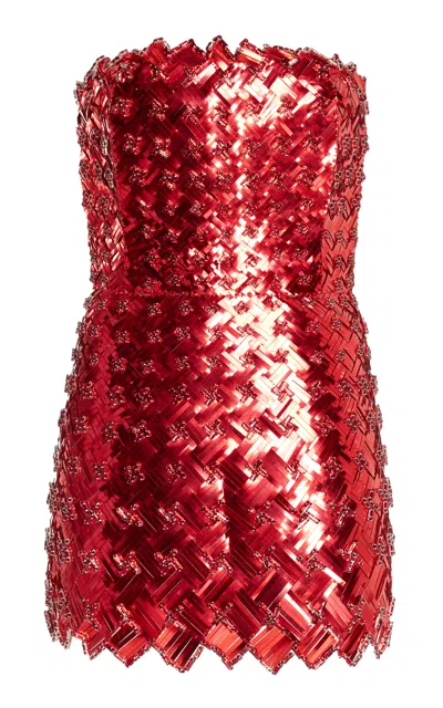 Oscar De La Renta Sequined Crystal-embellished Tulle Mini Dress In Red