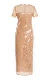 Oscar De La Renta Sequined Embroidered Cocktail Dress In Gold