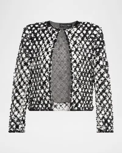 Oscar De La Renta Sequined Embroidered Tailored Jacket In Gray