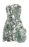 Oscar De La Renta Sequined Geometric Floral Cocktail Mini Dress In Green