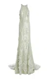 Oscar De La Renta Sequined Gown In Green